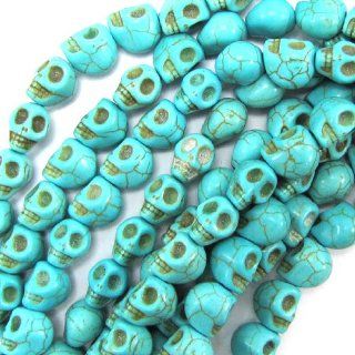 8x10mm blue turquoise carved skull beads 15.5" strand