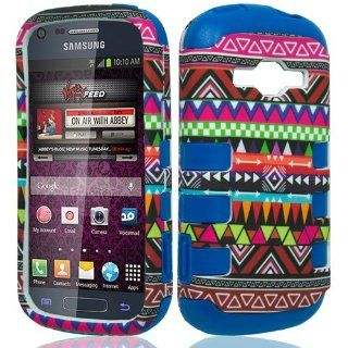 Dual Layer Plastic Silicone Ribcase Tribal On Blue Hard Cover Snap On Case For Samsung Galaxy Ring Prevail 2 M840 (StopAndAccessorize) Cell Phones & Accessories