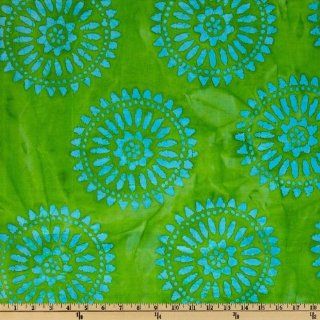 44'' Wide Indian Batik Polynesian Medallion Green Fabric By The Yard