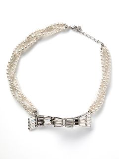 Pearl & Crystal Curved Bow Necklace by Swarovski Jewelry