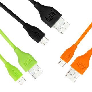 EZOPower 3 Pack Extra Long 6ft Micro USB 2in1 Sync and Charge USB Data Cable for Nokia Lumia 610/ 635/ 929/ 1520/ 1020/ 520/ 620/ 925/ 928/ 521, Samsung, HTC, LG, Motorola, BlackBerry and Other Smartphone (Black/ Green/ Orange) Cell Phones & Accessori
