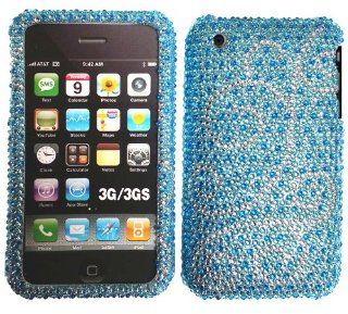 Blue Silver Swirl Full Diamond Snap on Design Case Hard Case Skin Cover Faceplate for Apple Iphone 3g 3gs + Screen Protector Film Cell Phones & Accessories