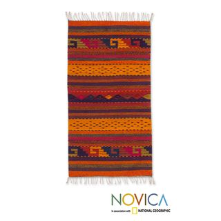 Handcrafted Wool 'Stairway to the Sky' Zapotec Rug (2 x 3'5) (Mexico) Novica Accent Rugs