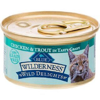 Blue Buffalo Wilderness Wild Delights Chicken & Trout in Gravy Canned Adult Cat Food, 3 oz. Case of 24  Canned Wet Pet Food 