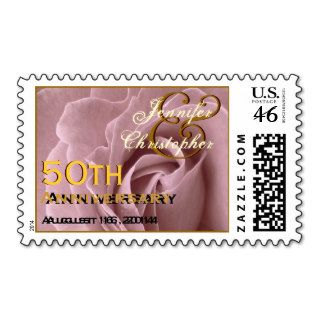 GOLD 50th Anniversary Custom Stamp PINK Rose