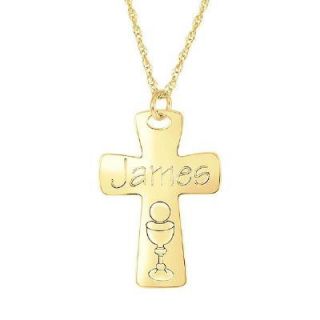 Personalized First Communion Cross Pendant in 10K Gold (8 Characters
