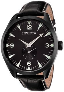 Invicta 0428  Watches,Mens Vintage Black Dial Black Calf Leather, Casual Invicta Quartz Watches