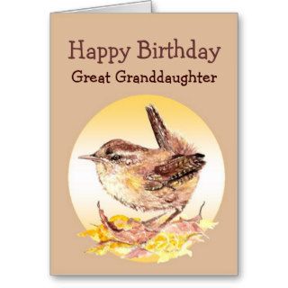 Birthday Great Granddaughter Watercolor Wren Bird Greeting Cards