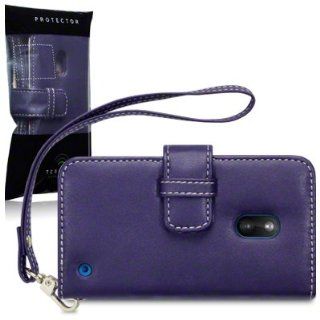Nokia Lumia 620 Premium Faux Leather Wallet Case with Floral Interior (Purple) Cell Phones & Accessories