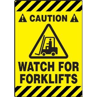 Accuform Signs PSR620 Slip Gard Adhesive Vinyl Mat Style Floor Sign, Legend "CAUTION WATCH FOR FORKLIFTS/PRECAUCION CUIDADO CON LOS MONTACARGAS " with Graphic, 14" Width x 20" Length, Black on Yellow Industrial Warning Signs Industria