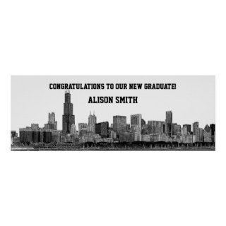Chicago Skyline Silhouette Graduation Party Banner Poster