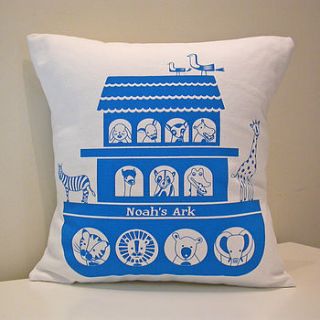 noah's ark animal cushion cover in blue by moonglow art