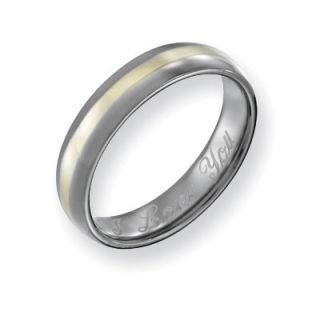 Mens 5.0mm Engraved Titanium with 14K Gold Inlay Polished Wedding