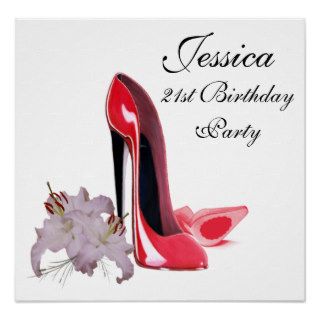 21st Birthday Party Poster with Red Stiletto Shoes