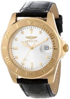 Invicta Men's 10230 003 Pro Diver Silver Dial Black Leather Watch Watches