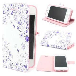 Wall  C46 Flower Leather Flip With Bling Rhinestone Case Cover for Apple iPhone 5C Cell Phones & Accessories