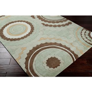 Hand tufted Contemporary Retro Chic Green Geometric Circles Abstract Rug (5' x 8') 5x8   6x9 Rugs
