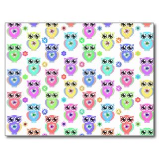 Whimsical Pastel Owls Love Heart Floral pattern Post Card