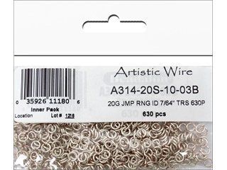 Artistic Wire 20 Gauge Jump Ring, Diameter 7/64 Inch, Tarnish Resistant Silver, 630 Piece