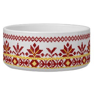 Dog Bowl Ukrainian Cross Stitch Red