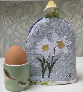 narcissi daffodil egg cosy by samantha peare embroidered textiles