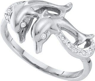 Real Diamond Wedding Engagement Ring 0.05CTW DIAMOND DOLPHIN RING 10K White gold Jewelry