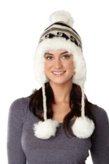 SIJJL's faux fur lined earflap hat with pom pom accents black and white one size Clothing