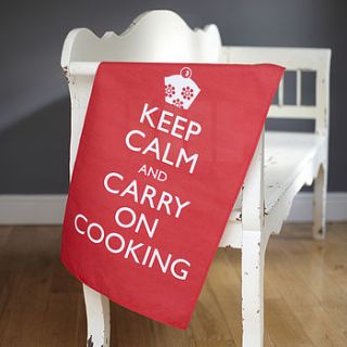 'keep calm and carry on cooking' tea towel by catherine colebrook
