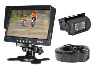 Pyle PLCMTR71 Weatherproof Rearview Backup Camera System Kit with 7�� LCD Color Monitor, IR Night Vision Camera, Dual DC Voltage 12 24 for Bus, Truck, Trailer, Van  Vehicle Backup Cameras 