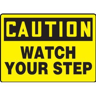 Accuform Signs MSTF645VS Adhesive Vinyl Safety Sign, Legend "CAUTION WATCH YOUR STEP", 7" Length x 10" Width x 0.004" Thickness, Black on Yellow Industrial Warning Signs