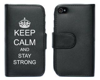 Black Apple iPhone 5 5S 5LP645 Leather Wallet Case Cover Keep Calm and Stay Strong Cell Phones & Accessories