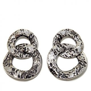 Joan Hornig Giving Rocks Jewelry Silvertone Bark Design Link Drop Earrings