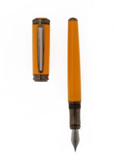 Invicta IWI020 22  More,Akula Metal Brass Part In Ruthenium Color With Orange Resin Cartridge Fill Fountain Pen, Pens Invicta Pens More