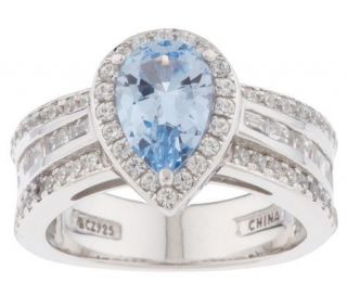 Epiphany Platinum Clad Diamonique Blue Pear Shape Ring —