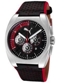 Puma PU000111005  Watches,Mens Drive Chronograph Black and Red Leather, Chronograph Puma Quartz Watches