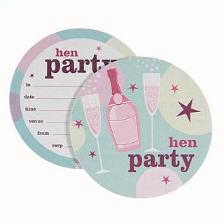 pack of eight hen party coaster invitations by aliroo