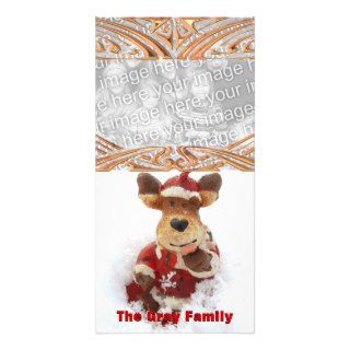 Cute Christmas Snow Reindeer Custom Add Photo Photo Card Template