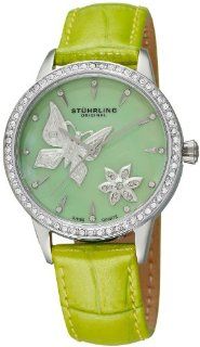 Stuhrling Original Women's 518.1115L88 Vogue Audrey Verona Mariposa Quartz Swarovski Crystal Mother Of Pearl Green Watch Watches