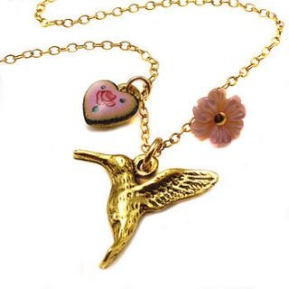 antique gold hummingbird charm necklace by eve&fox