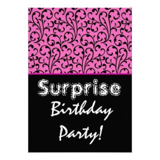 SURPRISE Birthday Invitation Pink Black Swirl Invitation