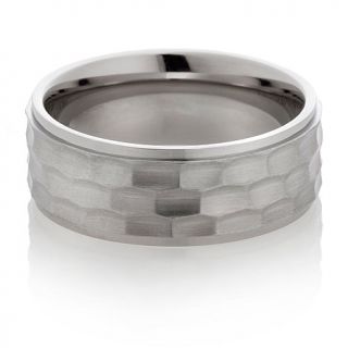 Stainless Steel Satin and High Polish Hammered Ring   8mm