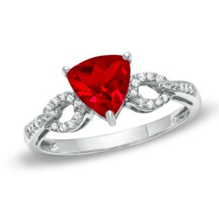 0mm Trillion Cut Lab Created Ruby and Diamond Accent Ring in