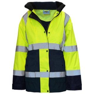 Utility Pro UHV664 Polyester High Vis Ladies Jacket with Storm Cuffs with Dupont Teflon fabric protector, Lime/Navy, Small   Protective Lab Coats And Jackets  