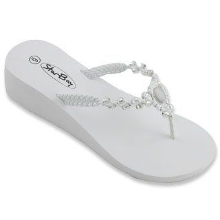 Womens Fashion Wedge Sandals Thongs Flip Flops W/Pearls (11, Brown 2315) Shoes