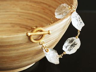 raw nugget rock crystal quartz gold bracelet by prisha jewels
