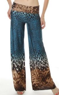 Pinkclubwear Leopard Ombre Print Fold Over Waist Wide Leg Pants Teal Large Clothing