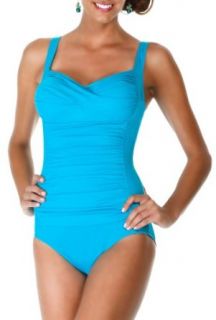 Trimshaper Womens Ruched Solid One Piece Swimsuit 18 Copen blue