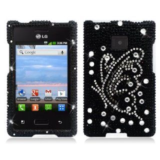 Aimo LGL38CPCLDI669 Dazzling Diamond Bling Case for Straight Talk L38C   Retail Packaging   Butterfly Black Cell Phones & Accessories