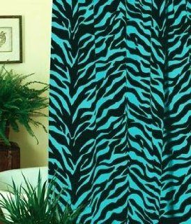 FABRIC Bathroom Shower Curtain Blue Black Zebra Tiger Stripe W/Matching Roller Ball Rings 70 X 72  