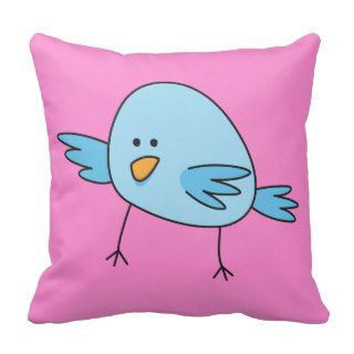 Funny blue bird kids animal cartoon pink pillow